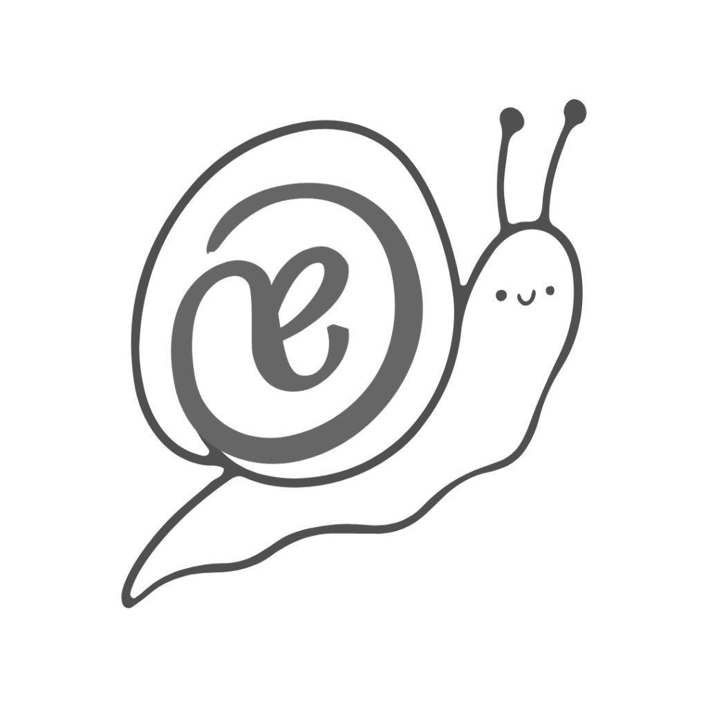 A cartoon snail with a happy face and an '@' symbol on its shell, set against a circular background.
